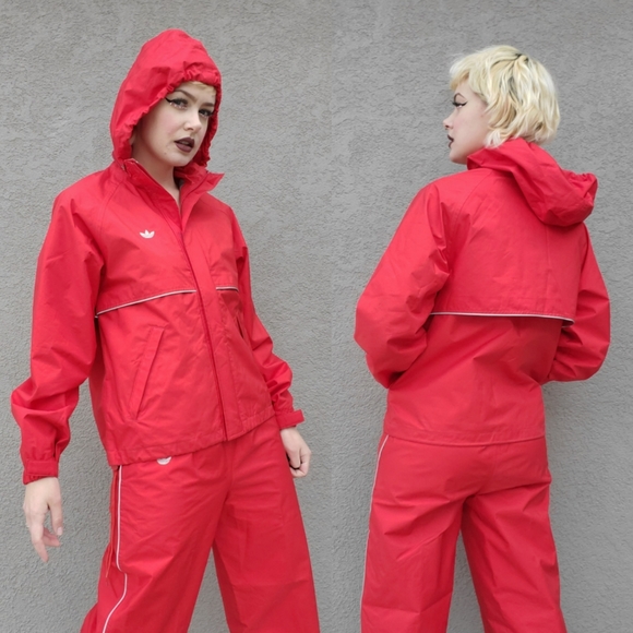 Adidas 80's Vintage Red 2PC Hooded Jacket & Joggers Tracksuit - Picture 4 of 16